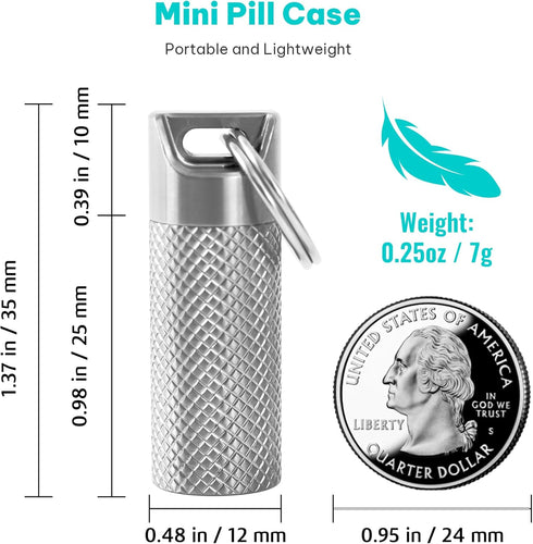 100% Waterproof Titanium Pill Box Keychain - TSA Approved, Ultra Light and Compact with Extra Sealing Ring