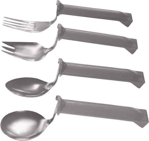 Set, 4-Piece Rehabilitation Advantage Swivel Utensil Adaptive Cutlery with Rotating Handles for Easier Eating