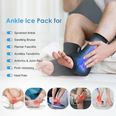 Comfitech Ankle Foot Ice Packs Wrap for Swelling, Reusable Gel Heel Ice Pack, Large Opening for Foot Ankle Sprain, XL
