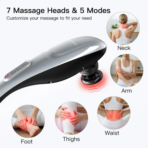 MEGAWISE Handheld Back Massager | Deep Tissue Percussion Massage for Back, Neck, Shoulders, Waist and Legs (Cordless