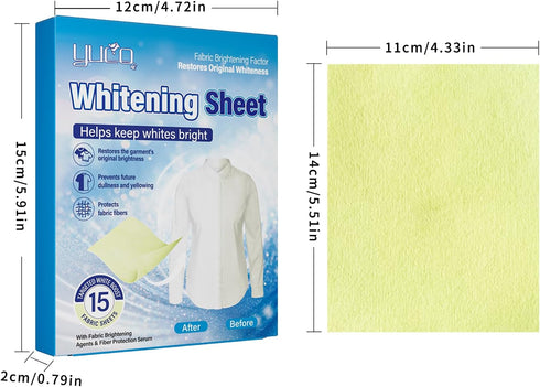 YUOC 15 Count, Laundry Whitener Sheets Whitening Sheets, Eco-Friendly Laundry Bleach, Effectively Remove Yellowing From