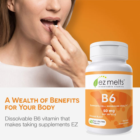 EZ Melts Dissolvable Vitamin B6, 50 mg, Sugar-Free, 1-Month Supply