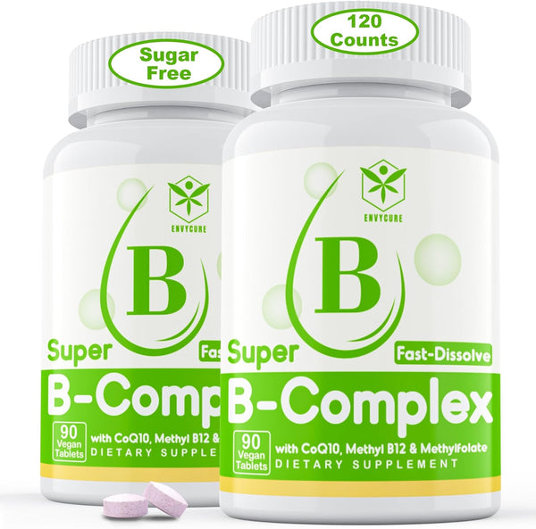 Sugar Free Vitamin B Complex with Methyl B12, MethylFolate, B6, B1, B2, B3 - Vegan, 180 Tablets for Energy
