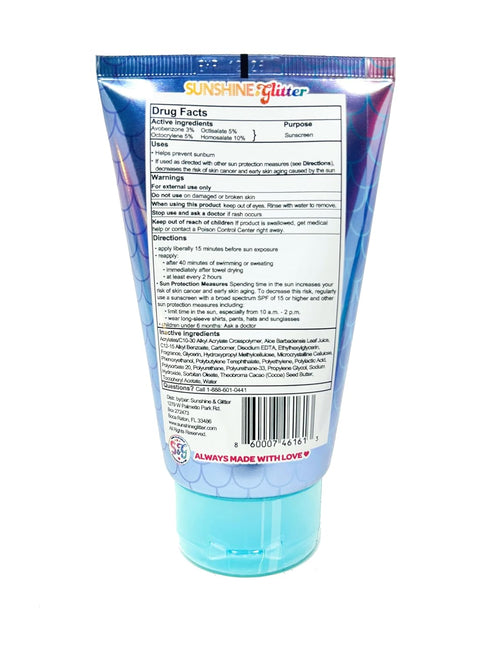 Sunshine & Glitter Sea Star Sparkle Biodegradable Glitter Sunscreen SPF 50, Mermaid Watermelon Lemonade, Water