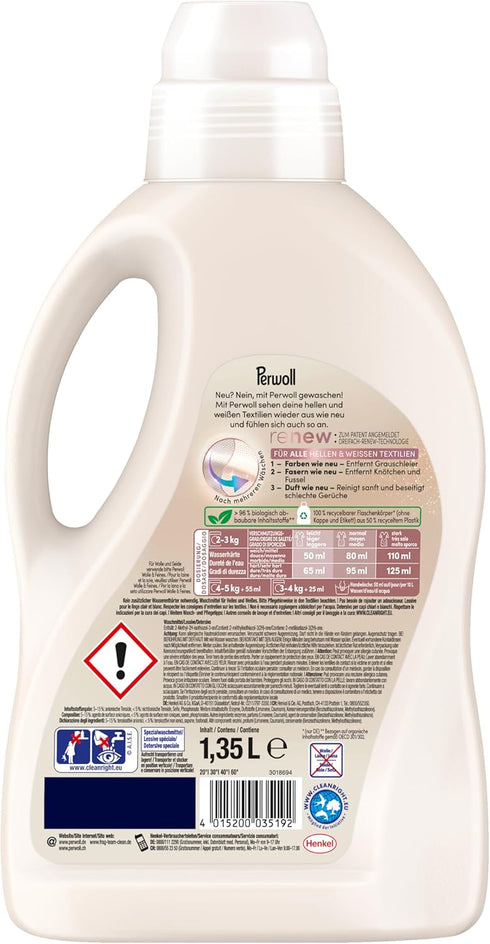 Perwoll (1x 27 Renew Color for Light & White Clothes Detergent Wash Loads) Mild Detergent Gently Cleanses and Revives