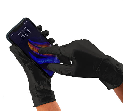 Colortrak Premium Grip Reusable Gloves, 4 Pairs (8 Total), Durable Powder Free Latex, Black, Medium, Textured