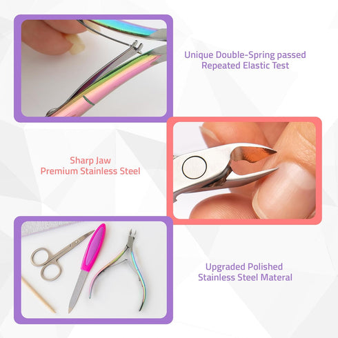 Utopia Care Cuticle Trimmer with Cuticle Pusher, Nail Cuticle Trimmer Set, Manicure Kit, Pedicure Kit, Sharp Cuticle Nippers Professional, Cuticle Pusher Tool, Cuticle Remover Tool Kit (Rainbow)