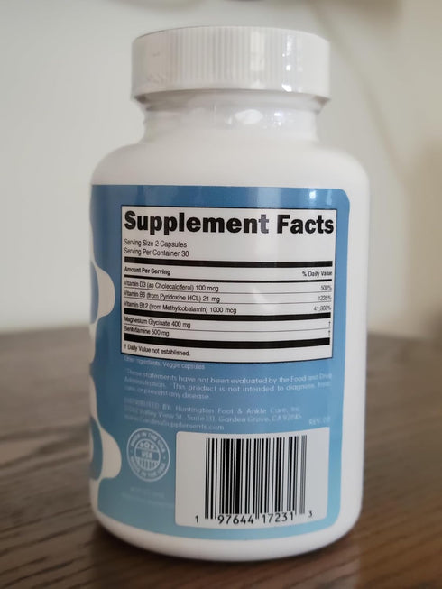 Magnesium Glycinate Supplement with Benfotiamine - Non-GMO Calf & Leg Cramp Pills, Gluten Free & Vegan