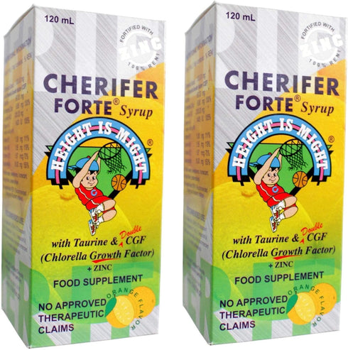 CHERIFER Forte Syrup w/Taurine & Double Chlorella Growth Factor + Zinc 120ml (Pack of 2 Bottles)