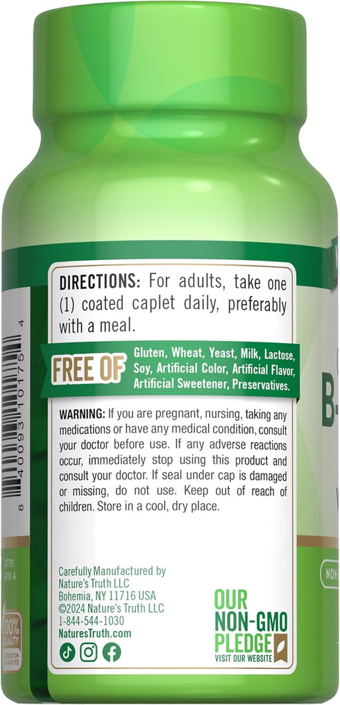 Nature's Truth Vitamin B Complex Plus Vitamin C, 100 Caplets, Vegan, Non-GMO & Gluten Free Supplement