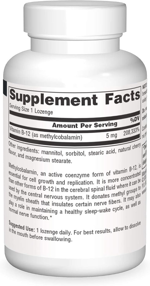 Source Naturals Methylcobalamin Vitamin B-12 5mg, Cherry Flavored - 60 Lozenges