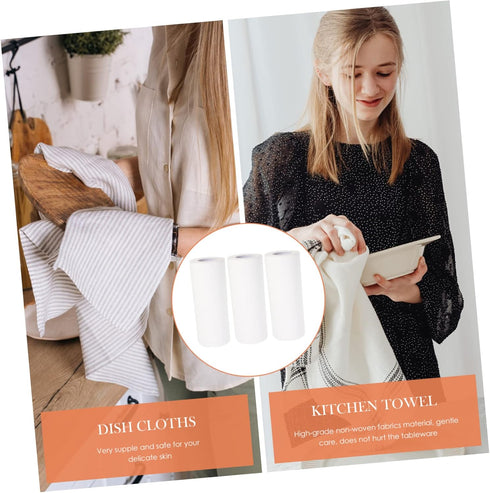 Healeved 3 Rolls Kitchen Cleaning Paper Towels - Non-Woven White Dish Cloths, Fiber Dishwashing Cleaning Pads