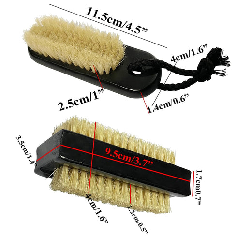 Wooden Nail Brush Cleaner Black X 2 in Natural 100% Boar Bristle for Cleaning Hand Finger Foot Toe, Fingernail Toenail Scrub Brush for Men Women Kids Manicure Pedicure (Two sided + w/Rope)