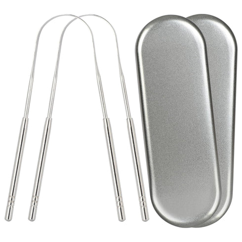 Gaia Guy Stainless Steel Tongue Scraper with Metal Case, 2 Pack Plastic Free Oral Care Tongue Cleaners