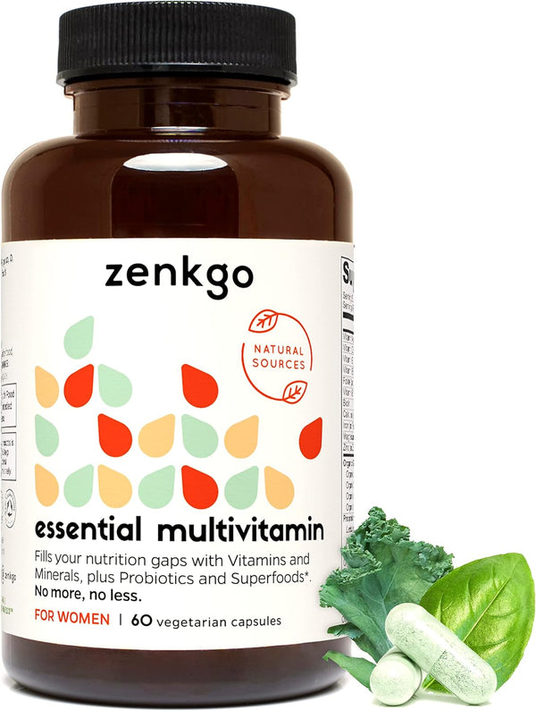 Zenkgo Women's Vitamins + Probiotics, 25B CFU, Organic Whole Foods, 60Ct/30Day, Supports Immunity & Digestion