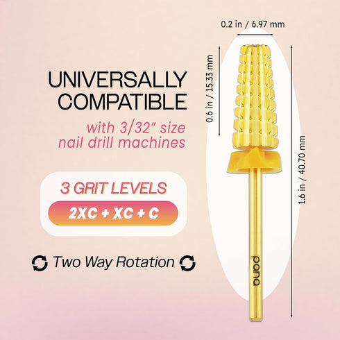 PANA Nail Carbide 5 in 1 Bit - Two Way Rotate for Acrylic or Hard Gel, 3/32" Shank, Double Coarse