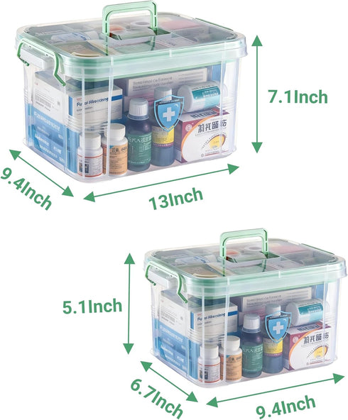 UNITED FLAMES 2-Pack Clear Medicine Storage Box, First Aid Box Empty with Locking Lid & Handle, Medicine Organizer Box