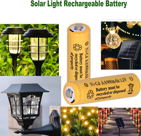 8 Packs 1.2V AA 900mAh Ni-CD Rechargeable Batteries for Outdoor Solar Lights, String Lights, Garden Lights, Solar Wall
