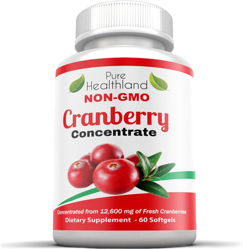 Non-GMO Cranberry Concentrated Softgels, 12,600mg - Triple Strength, 1 Bottle, Easy to Swallow for Men & Women