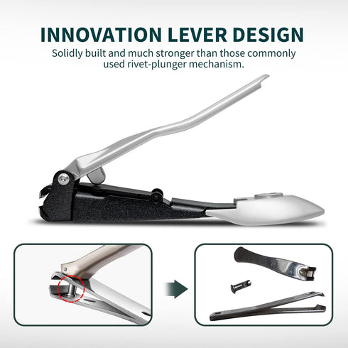 Nail Clippers with Catcher, No Splash Fingernail Toenail Clippers with Sharp Curved Blade and Glass Nail File