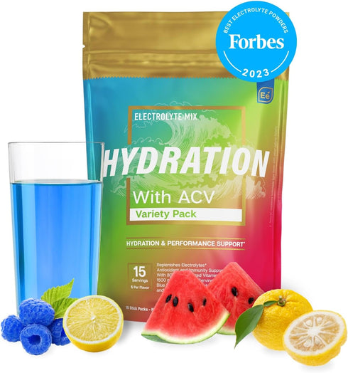 Essential Elements Hydration Packets - Sugar Free Electrolytes Variety Pack - 15 Stick Packs with ACV & Vitamin C