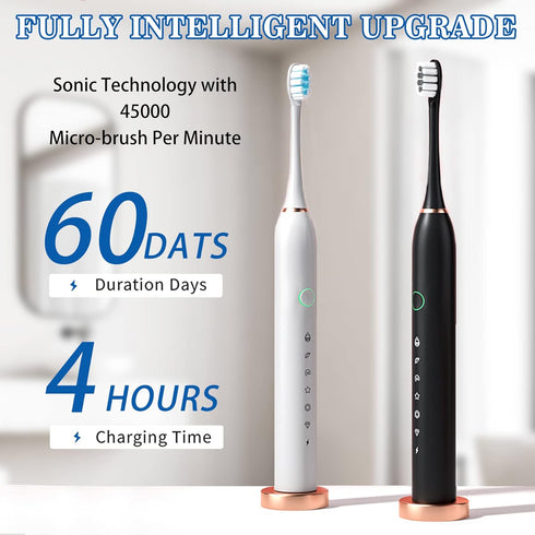 Jzxiskk 8 42000vpm 6 IPX7 2 Pack, Electric Toothbrush with Brush Heads, Modes Waterproof, Soft Electric Toothbrush