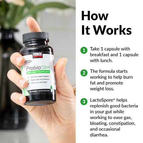 Force Factor ProbioSlim Probiotics 60 Capsules, Digestive Health Support to Reduce Bloating, Gas & Diarrhea