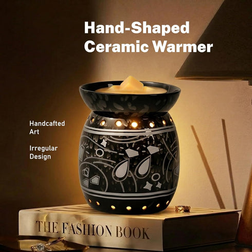 TTJ Ceramic Wax Melt Warmer with Plug-in, Electric Fragrance Warmer for Home Decor, Crackle Glaze Oil Burner with Night