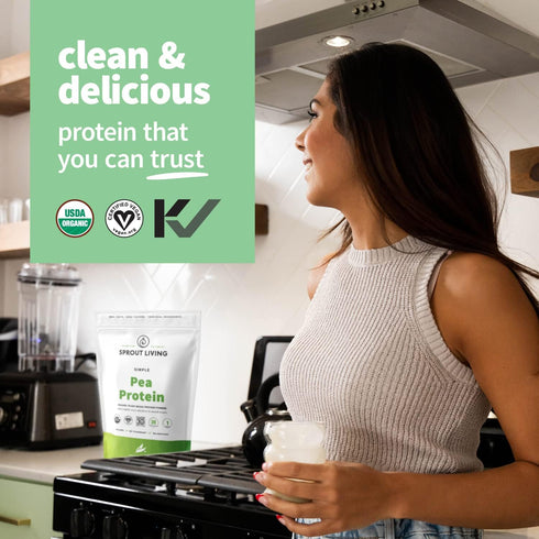 Sprout Living Organic Pea Protein Powder, 20 Grams Plant Based, Non-Dairy, Non-GMO, Vegan, Gluten Free, Keto Drink Mix