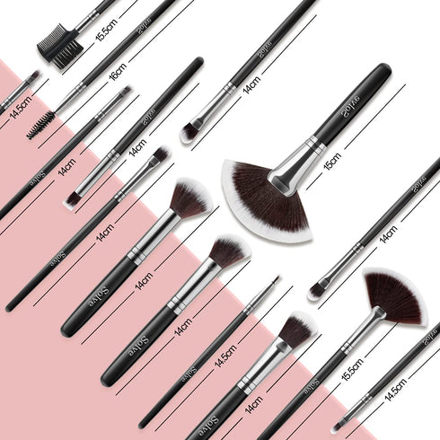 SOLVE Makeup Brush Set, 32 Pieces Professional Brushes Kit, Wooden Handle, Black