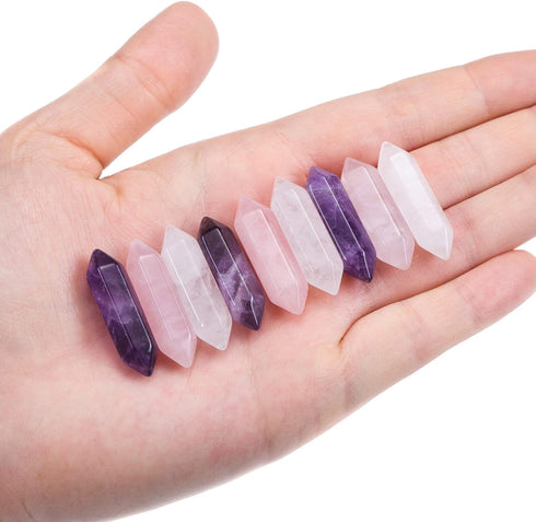 CrystalTears Healing Crystal Stones Set - Hexagonal Natural Amethyst, Rose Quartz, Clear Quartz Reiki Healing Crystals
