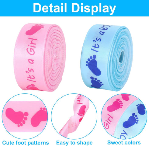 Whaline 2 Rolls Baby Shower Craft Ribbons, 20 Yards Blue Pink Satin for Gift Wrapping and Decorations