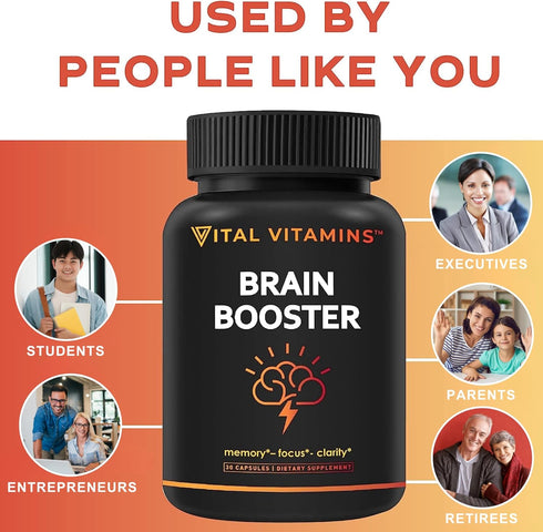 Vital Vitamins Brain Supplements - Memory and Focus Support (2 Pack) with Vitamin B12, Ginkgo Biloba, DMAE