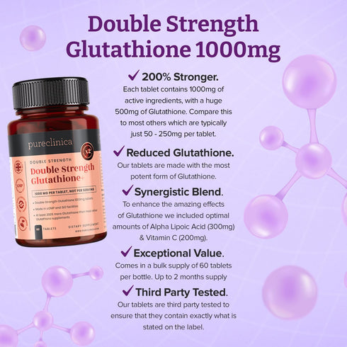 pureclinica Glutathione 1000mg x 60 Tablets - 500mg Glutathione, 300mg ALA, 200mg Vitamin C