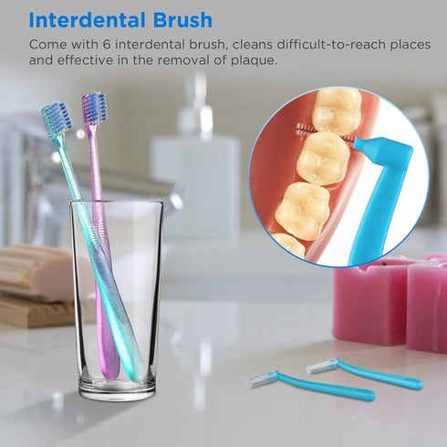 V+A Shaped Orthodontic Toothbrush for Braces, Soft Bristles, with 6 Interdental Brushes, 6 Count