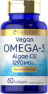 Carlyle Vegan Omega 3 Supplement | 60 Softgels | 1290 mg | Plant Based | Non-GMO & Gluten Free from Algae Oil