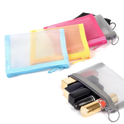 Patu Mini Zipper Mesh Bags, Size S / A7, 4" x 5", 5 Pieces, Small Travel Kit Storage Pouch for Beauty Makeup Lipstick