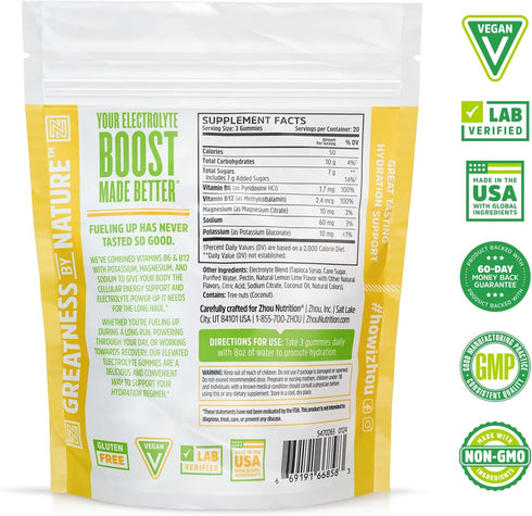 Zhou Nutrition Hydro-Fuel Electrolyte Gummies - Advanced Electrolyte Complex - 20 Servings, 60 Gummies