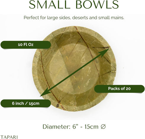 TAPARI Small Disposable Bowls, 20 Pack Small Leaf Bowls, 6 Inch, Eco-Friendly, Compostable & Biodegradable