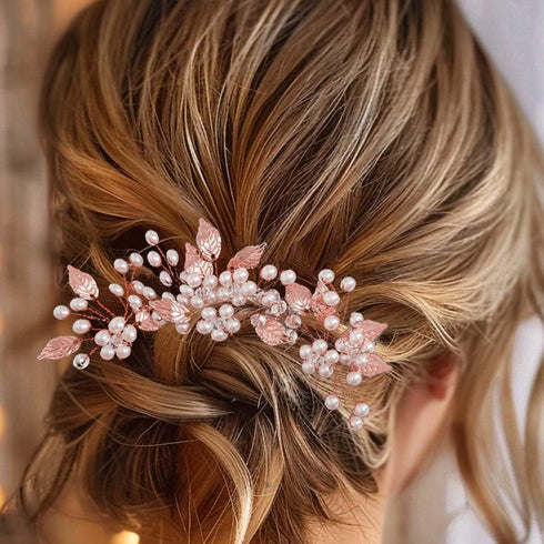 Heread Pearl Bride Wedding Hair Pins, Leaf Bridal Head Piece Flower Hair Accessories for Women and Girls (Pack of 3)