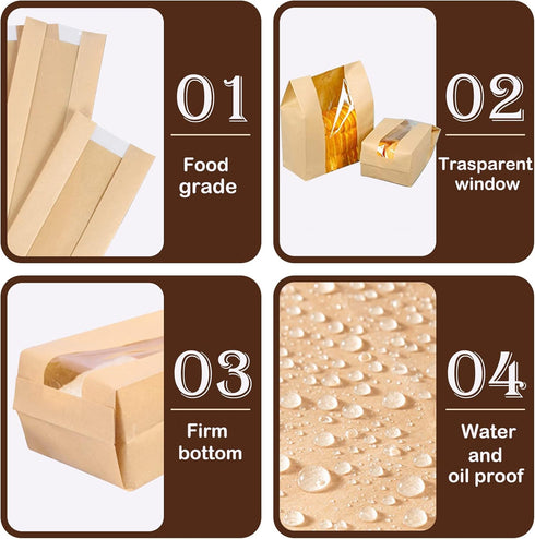 PONGHEI Packaging Pack 100(11.8x8.2x3.5 inch) Large Paper Bread Bags for Homemade Sourdough-Bread Bag for Gifting