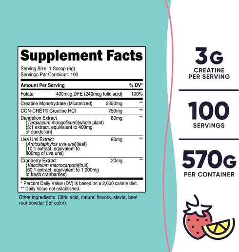 Nutricost Creatine Monohydrate Powder for Women, Micronized Strawberry Lemonade, 100 Servings, Vegetarian, Non-GMO