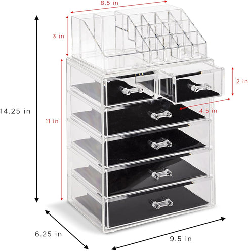 Sorbus Clear Makeup Organizer - Spacious Cosmetic & Jewelry Storage Case for Dresser, Bathroom, Vanity (Clear, 4 Large,