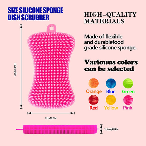 Qaeoity 6 Pack Silicone Sponge Dish Washing Kitchen Scrubber, Reusable Dish Washing Cleaning Sponges Double-Sided