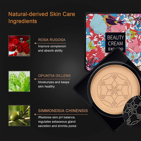 NUIBO Mushroom Head Air Cushion CC Cream Foundation, Moisturizing BB Cream, Long Lasting Matte Concealer with 2PCS