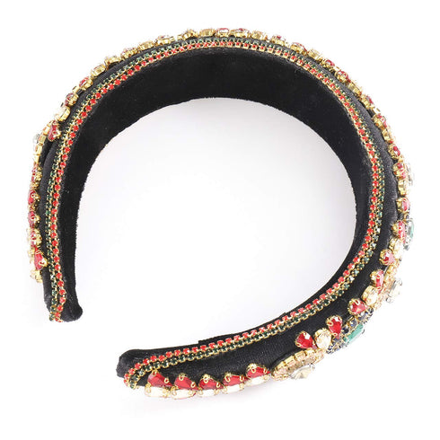 Padded Rhinestone Headband, Bejewelled Crystal Velvet Wide Hairband Party Headwear for Women Girls (Big Rhinestone)