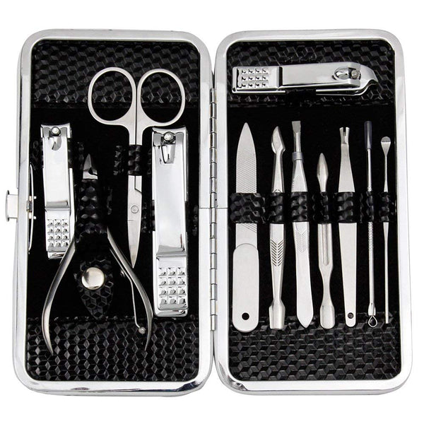 ZIZZON Manicure Pedicure Kit, Nail Clippers Set of 12Pcs with Luxurious Travel Case, Black
