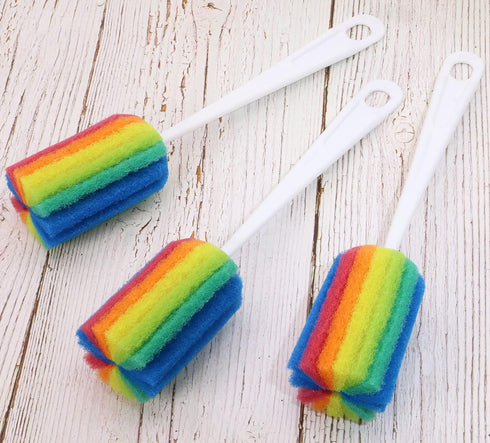 3PCS Cleaning Bottle Sponge Brush with Long Handle, Scrub Brushes for Kitchen Cleaning Glasses & Mugs (Color Random)