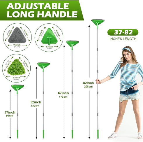 Wall Cleaner Triangle Mop with 82'' Long Handle, 6 Microfiber Chenille Duster Pads