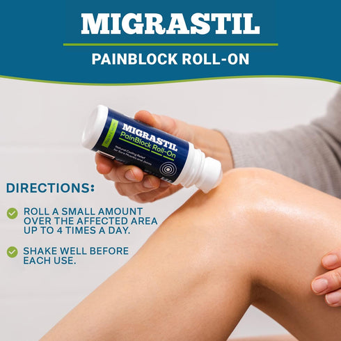 Basic Vigor Migrastil PainBlock Roll-On, 3 oz for Muscle Aches, Cramps, Joint & Nerve Discomfort, Works on Shoulders,